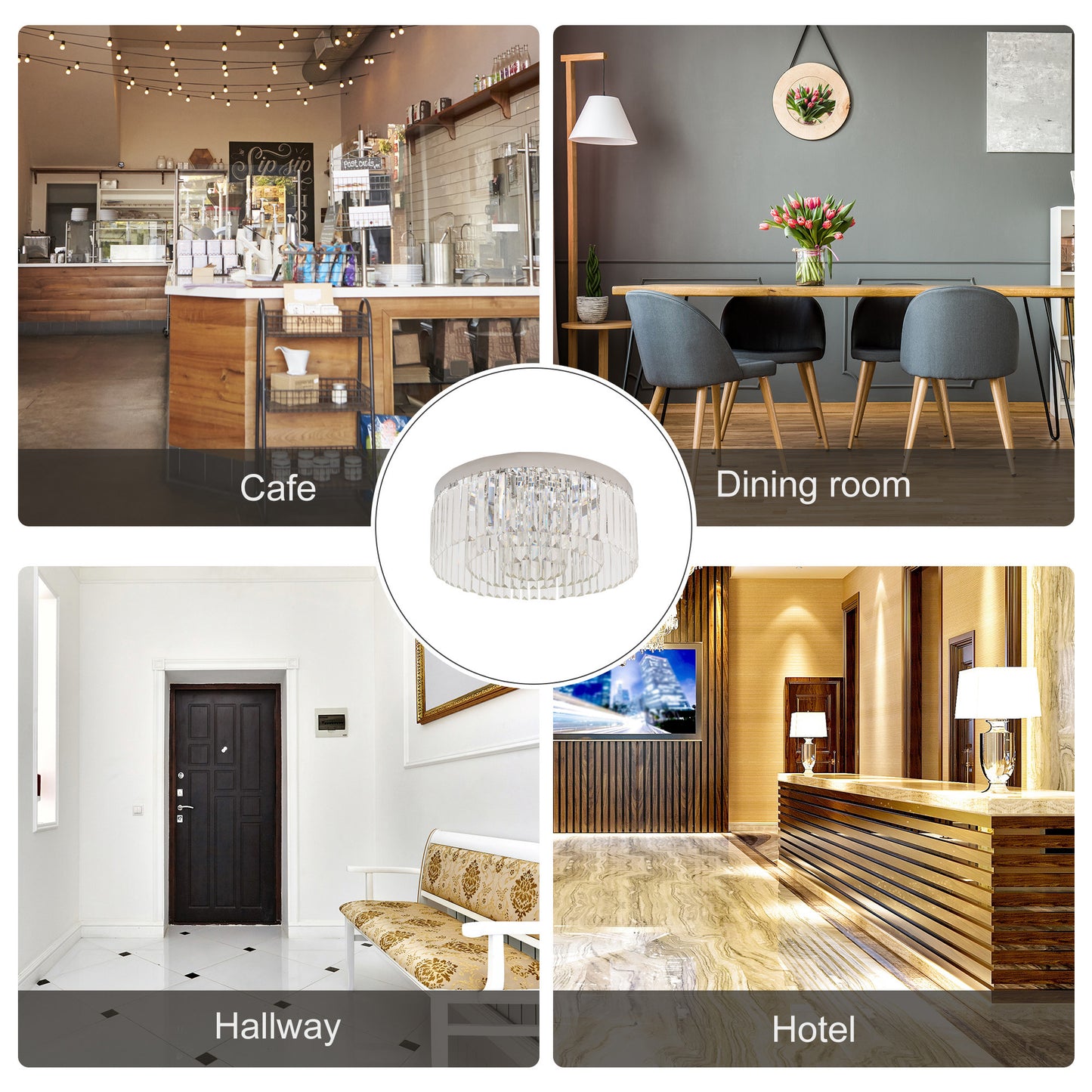 Crystal Ceiling Light Modern Chandeliers w/ Stainless Steel Base 10 Lights Elegant Flush Mount Ceiling Lighting for Living Room, Hallway, Bar