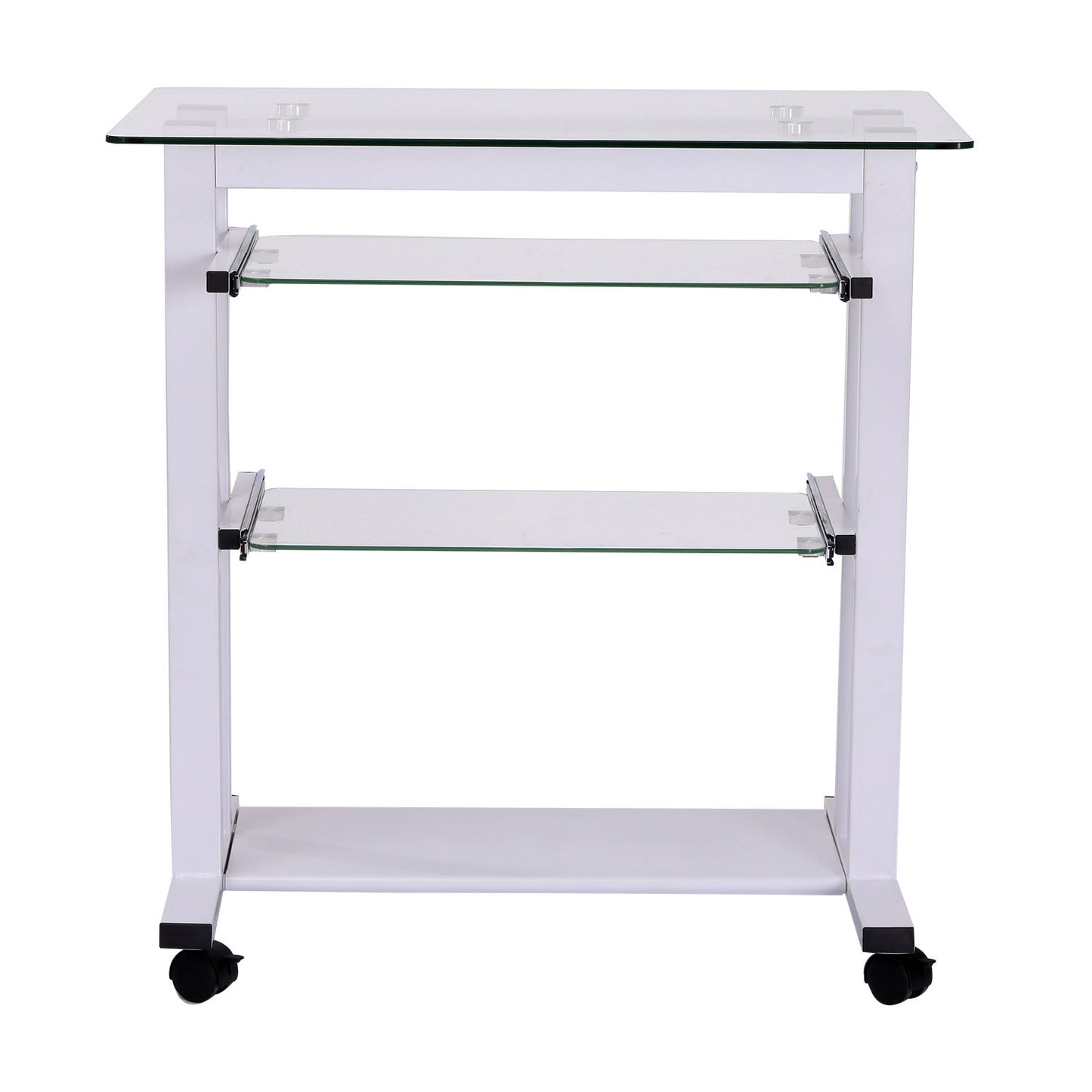 Computer Desk Glass Table Workstation Laptop pc desk mobile with wheels White