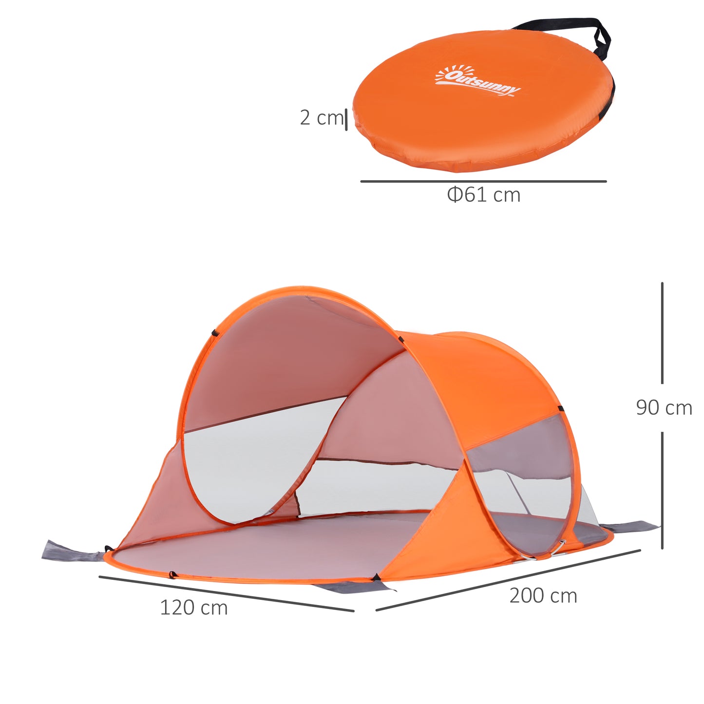 Outsunny 1-2 Person Pop up Beach Tent Hiking UV 30+ Protection Patio Sun Shelter Portable Automatic - Orange