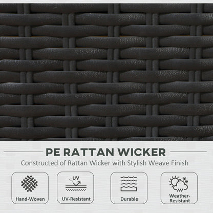 Outsunny 7 Pieces PE Rattan Patio Garden Furniture Corner Sofa Set With Thick Padded Cushion, Glass Coffee Table And Pillows - Black