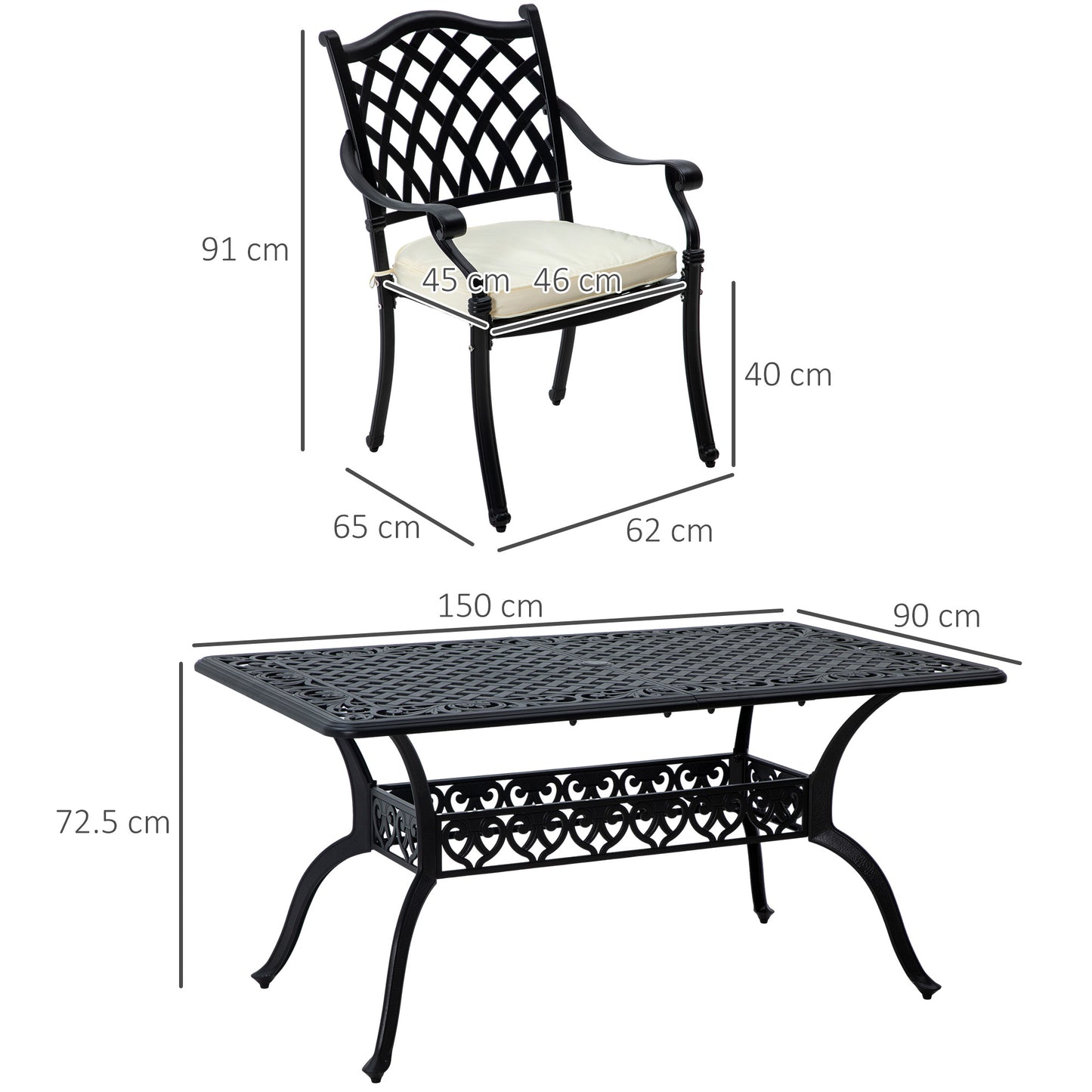 Outsunny 7 Piece Aluminium Patio Dining Set with Umbrella Hole Black