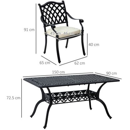 Outsunny 7 Piece Aluminium Patio Dining Set with Umbrella Hole Black