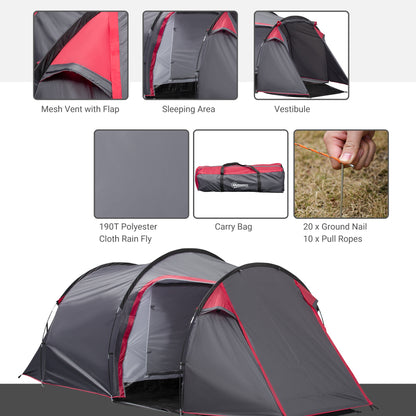 Outsunny Camping Dome Tent 2 Room for 3-4 Person with Weatherproof Screen Room Vestibule Backpacking Tent Lightweight for Fishing & Hiking Dark Grey