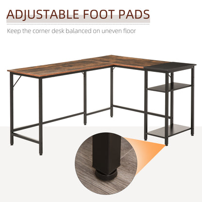 L-Shaped Computer Desk Industrial Corner Writing Desk with Adjustable Storage Shelf Space-Saving Home Office Workstation Rustic Brown