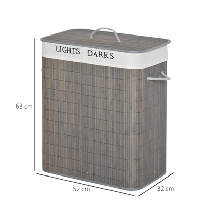 Laundry Basket with Flip Lid String Handles, 2 Section Collapsible Hamper Removable Lining Foldable Water-Resistant Dirty Clothes Storage 100L