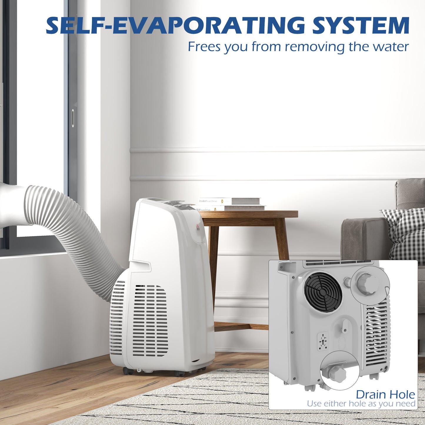 Mobile Air Conditioner for Room up to 28m², with Dehumidifier, Quiet Mode, 24H Timer, Wheels, Child Lock 12,000 BTU