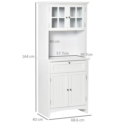 Kitchen Buffet and Hutch Wooden Storage Cupboard w/ Framed Glass Door, Drawer, Space for Dining and Living Room, 68.6W x 40D x 164Hcm, White