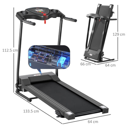 Foldable Motorised Treadmill Indoor Electric Adjustable Running Machine 3 Preset Programs w/ LCD Display, Cup Holders, Black