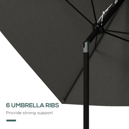 2 x 3(m) Garden Parasol Umbrella, Rectangular Outdoor Market Umbrella Sun Shade With Crank & Push Button Tilt, 6 Ribs - Dark Grey