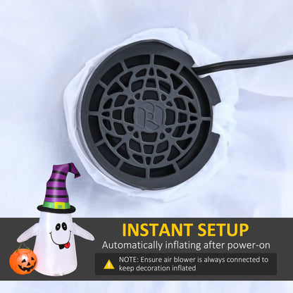 1.2m Witch Ghost Halloween Inflatable Decoration w/ LED Lights Fan Accessories Pumpkin Lantern Fun Weather-Resistant