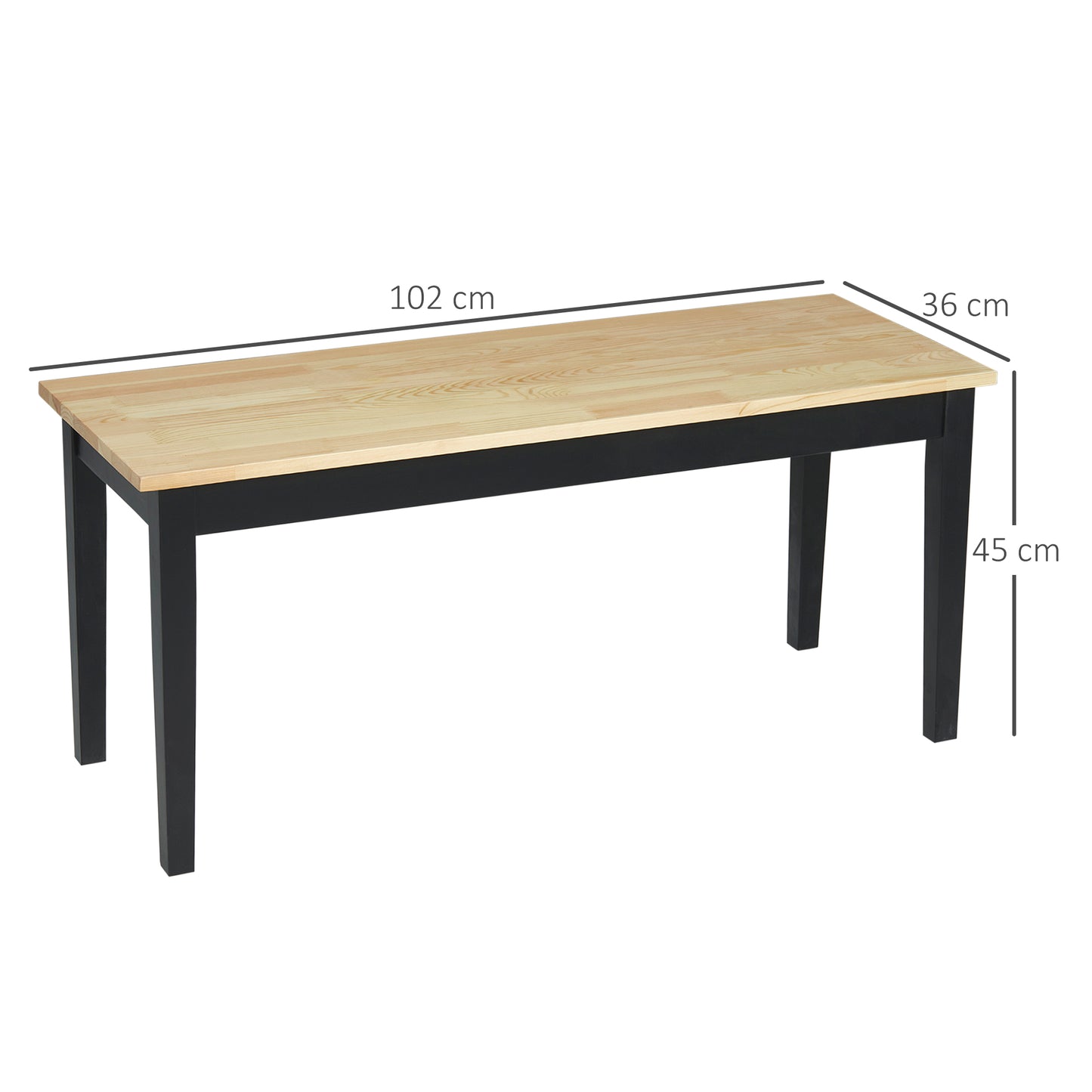 Wood Dining Bench for 2 People, Wooden Bench for Kitchen, Dining Room, Entryway, Natural Wood Effect 102cm