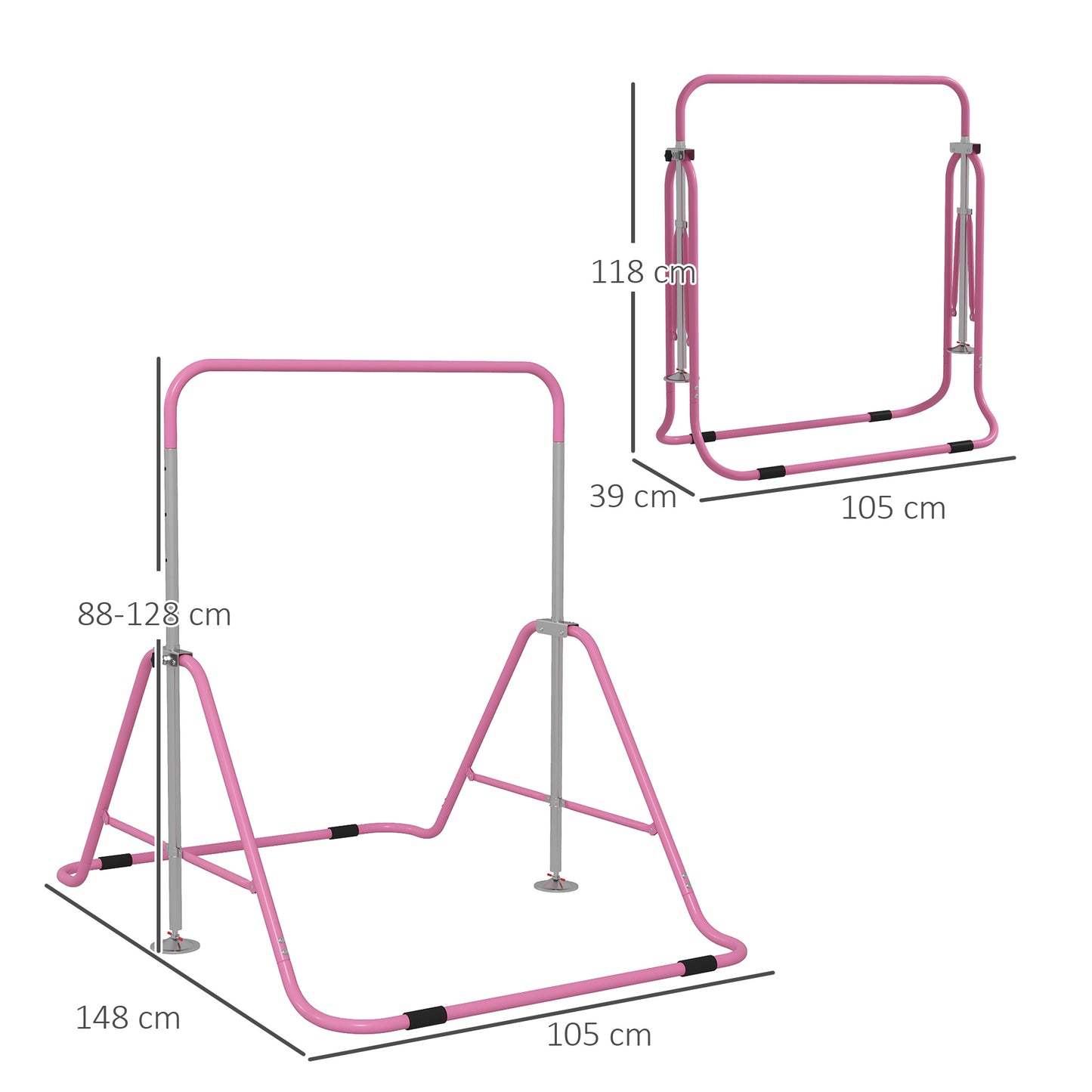 Kids Gymnastics Bar w/ Adjustable Height, Foldable Horizontal Bars, Pink