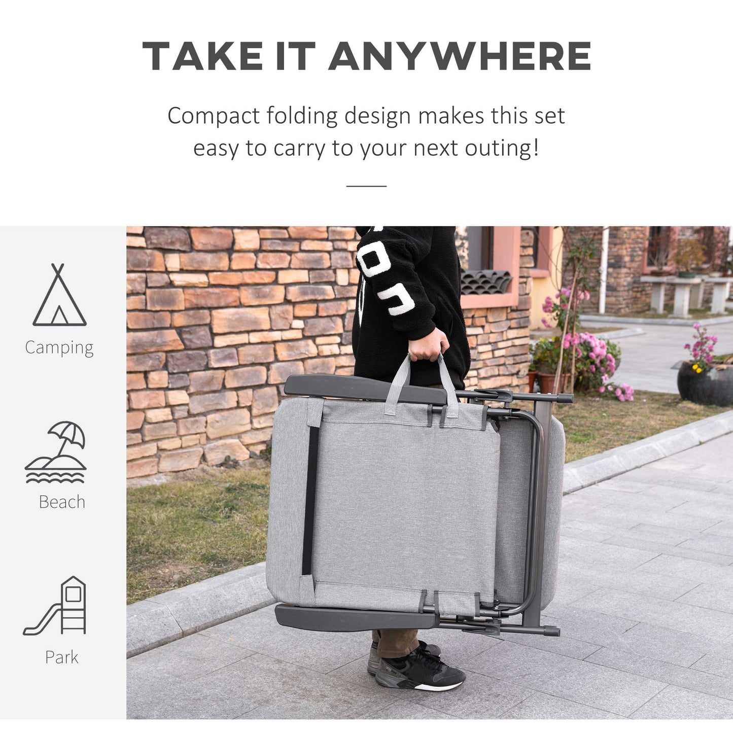 Outsunny Folding Sun Lounger, Mesh Fabric Chaise Lounge Chair, 7-Reclining Position Sleeping Bed W/ Pillow & Cup Holder -  Light Grey