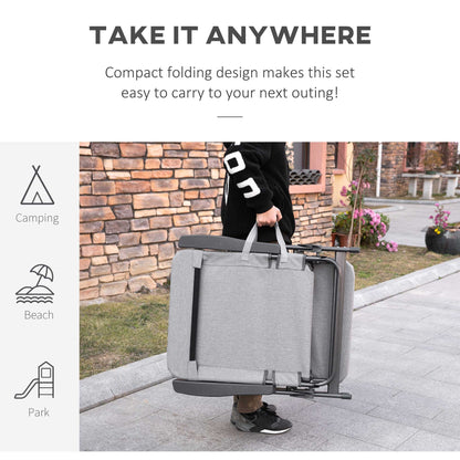 Outsunny Folding Sun Lounger, Mesh Fabric Chaise Lounge Chair, 7-Reclining Position Sleeping Bed W/ Pillow & Cup Holder -  Light Grey