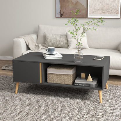 Coffee Table for Living Room, Modern Centre Table with Storage Compartments and Cabinets, Rectangular Side Table, 115x 58x 45cm, Grey