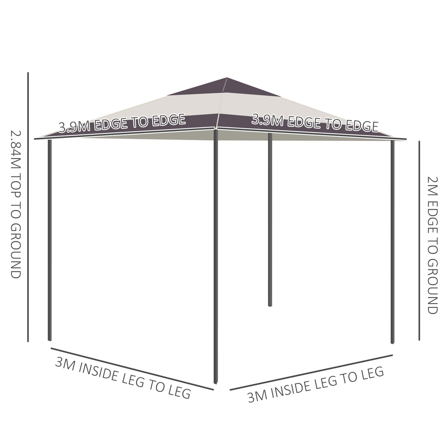 Outsunny 4 x 4m Pop-up Canopy Gazebo Tent with Roller Bag & Adjustable Legs Outdoor Party, Steel Frame, Brown