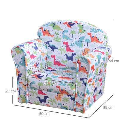 Children's Armchair Kids Sofa Tub Chair Seat Cartoon Dinosaur Pattern Bedroom Flannel Wooden Frame Non-slip Playroom Seater