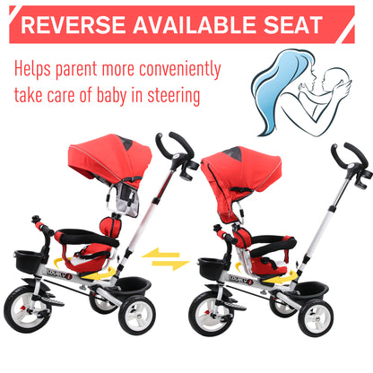 4-in-1 Kids Tricycle Stroller With Canopy-Red