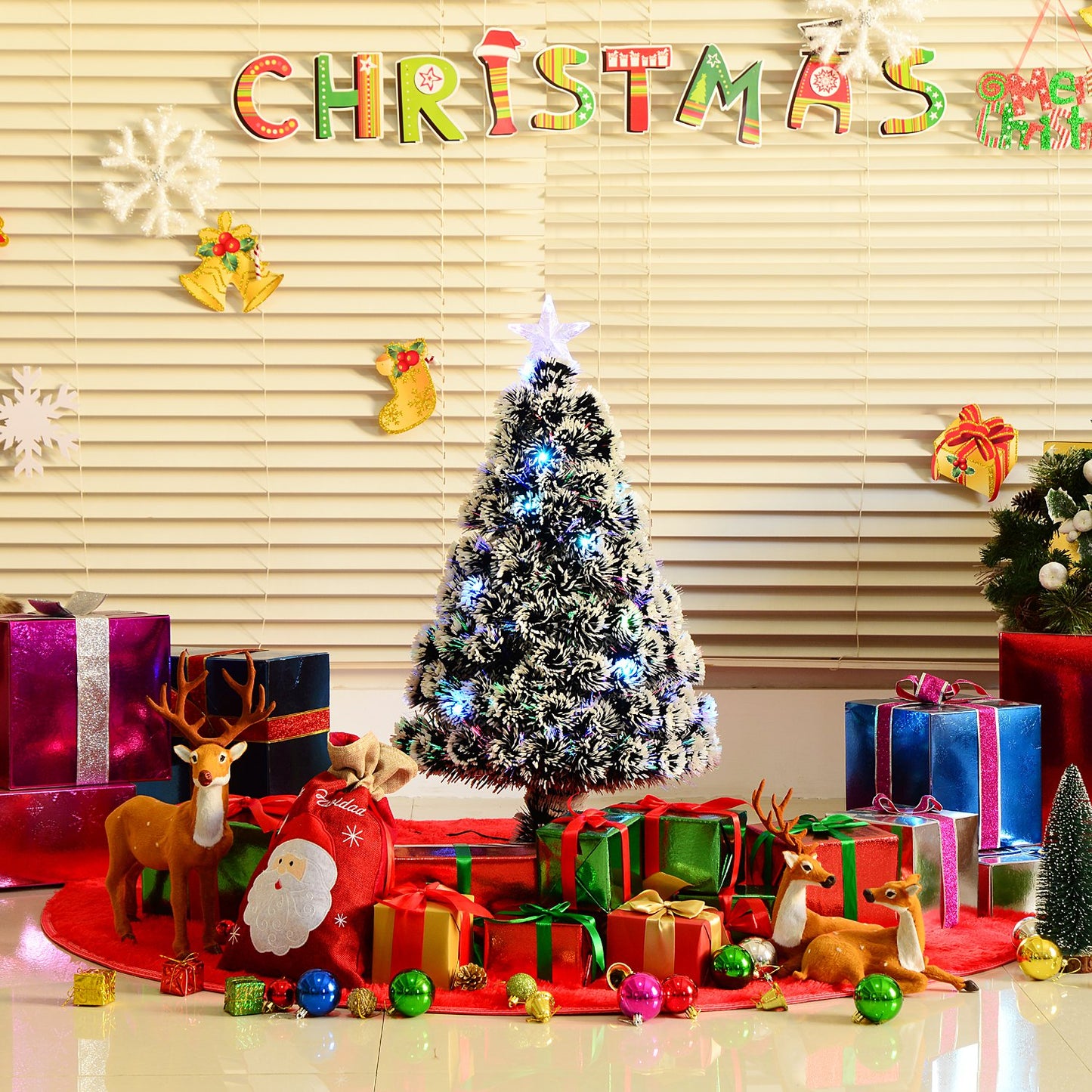 3ft 90cm Green/White Artificial Christmas Tree With Prelit LED