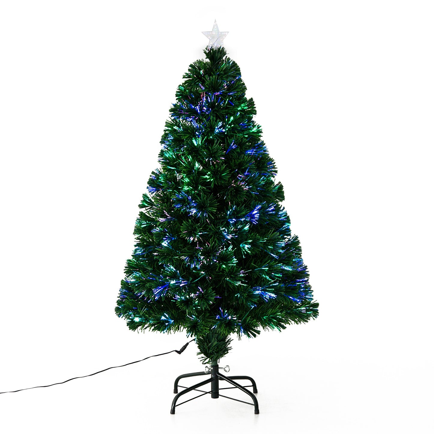 Prelit Christmas Tree Artificial Tree, Metal Base, Pre-Lit, 1.2m