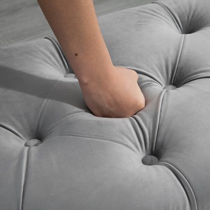 Semi-Circle Storage Ottoman Bench Tufted Upholstered Accent Seat Footrest Stool with Rubberwood Legs for Entryway & Bedroom, Grey