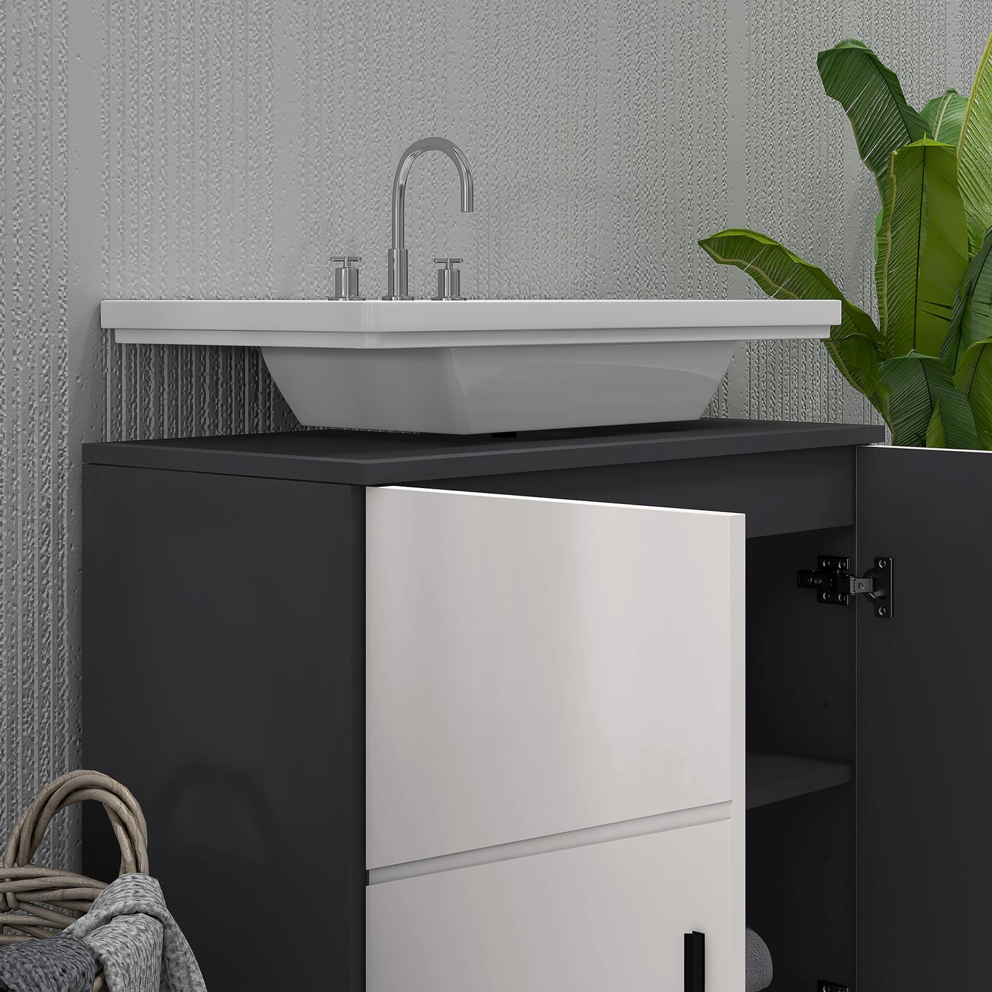 Kleankin Under Sink Cabinet, Bathroom Vanity Unit, Floor Basin Storage Cupboard with Double Doors and Shelf, 60 x 30 x 60 cm, Light Grey