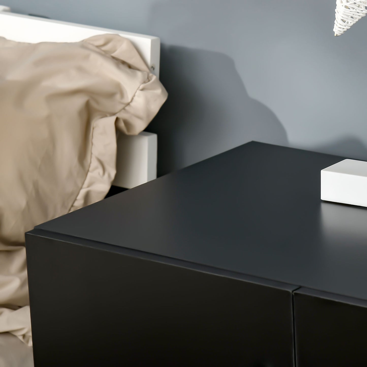 Storage Cabinet With Two Shelves Wooden Sideboard Freestanding Kitchen Cupboard Bookcase - Black