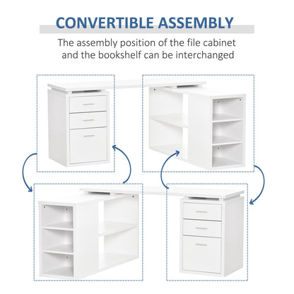 L-Shaped Computer Desk Home Office Corner Desk Study Workstation Table with Storage Shelves and Drawers, White