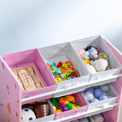 ZONEKIZ Kids Storage Unit with 9 Removable Storage Baskets, Toy Box Organiser with Shelf, Book Shelf for Nursery Playroom, Pink