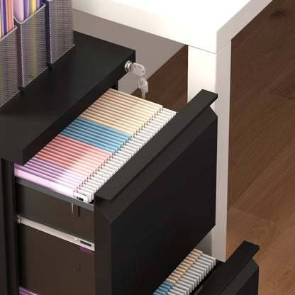 Vinsetto 2-Drawer Mobile Filing Cabinet on Wheels, Steel Lockable File Cabinet with Adjustable Hanging Bar for Letter, A4 and Legal Size, Black