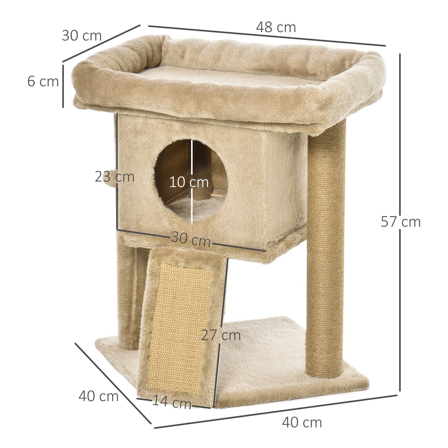PawHut Cat tree Tower Climbing Activity Centre Kitten Furniture With Jute Scratching Pad Ball Toy Condo Perch Bed Post 40 x 40 x 57cm Coffee