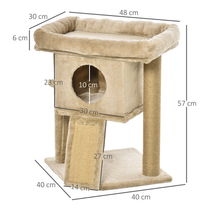 PawHut Cat tree Tower Climbing Activity Centre Kitten Furniture With Jute Scratching Pad Ball Toy Condo Perch Bed Post 40 x 40 x 57cm Coffee