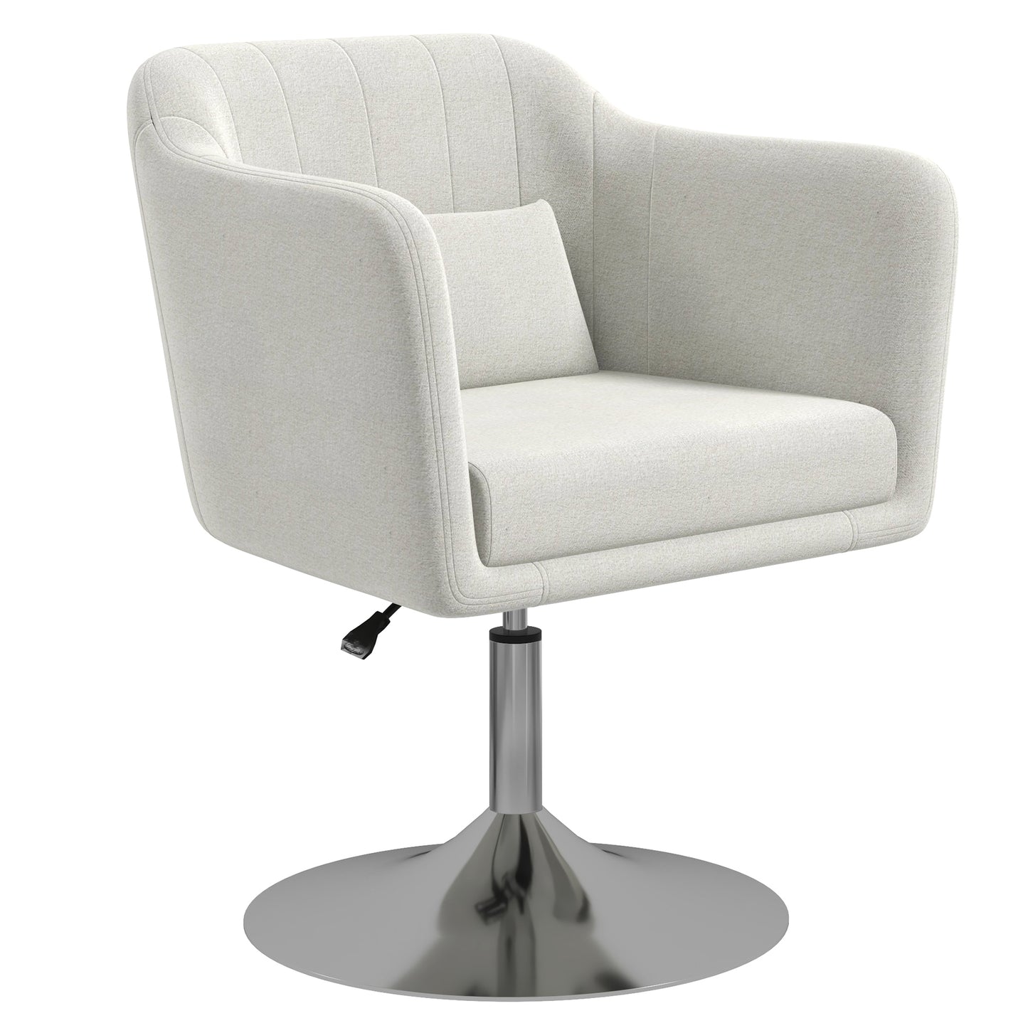 Retro Style Accent Chair with Swivel Base, Height Adjustable Arm Chair with Pillow for Living Room, Bedroom, Cream White