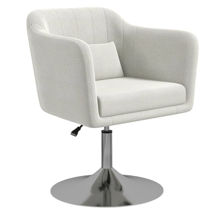 Retro Style Accent Chair with Swivel Base, Height Adjustable Arm Chair with Pillow for Living Room, Bedroom, Cream White