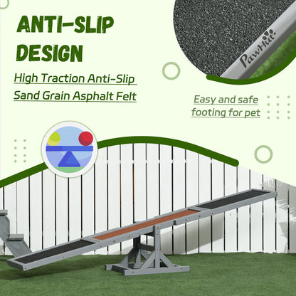 Dog Agility Training Seesaw | Solid Fir Wood | Anti-Slip Surface | Water-Resistant Paint | 50kg Capacity | Max Height 54cm | 180x30x30cm | Grey