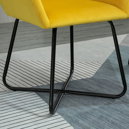 Modern Accent Chair, Velvet-Feel Fabric Upholstered Armchair with Metal Base for Living Room, Set of 2, Yellow
