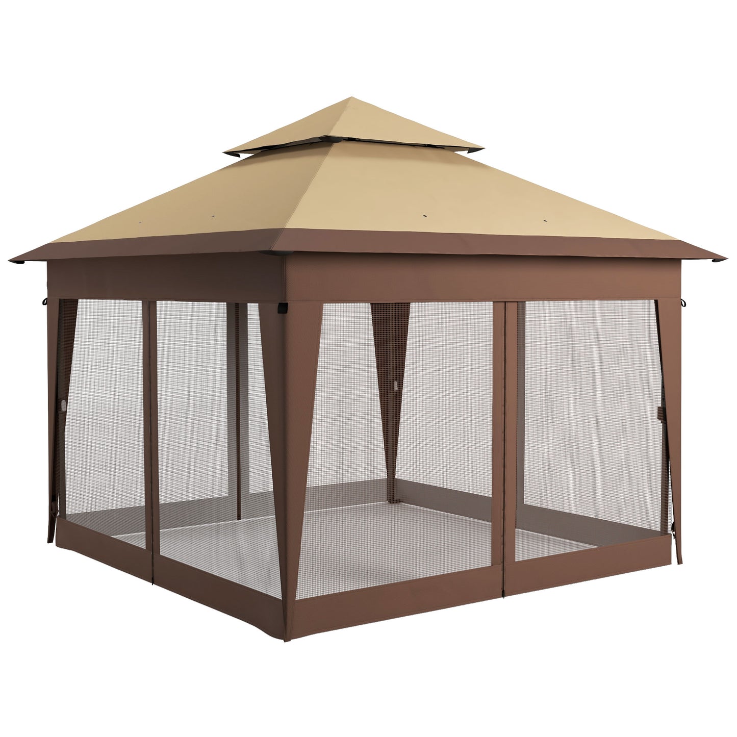 Outsunny 3 x 3(m) Pop Up Gazebo With Mosquito Netting 1 Person Easy Up Marquee Party Tent 1-Button Push Double Roof Instant Shelter - Khaki
