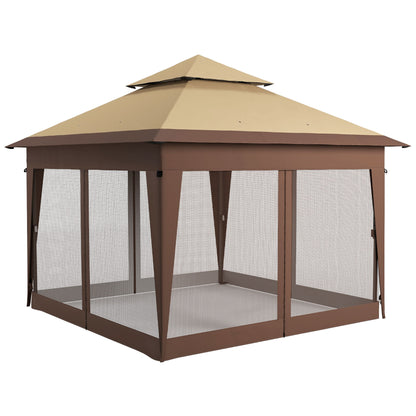 Outsunny 3 x 3(m) Pop Up Gazebo With Mosquito Netting 1 Person Easy Up Marquee Party Tent 1-Button Push Double Roof Instant Shelter - Khaki