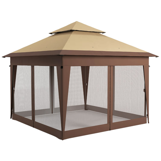 Outsunny 3 x 3(m) Pop Up Gazebo With Mosquito Netting 1 Person Easy Up Marquee Party Tent 1-Button Push Double Roof Instant Shelter - Khaki