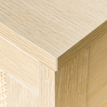 Nightstand with Rattan Drawer and Storage Shelf, Bedside End Table for Bedroom, Living Room Organizer