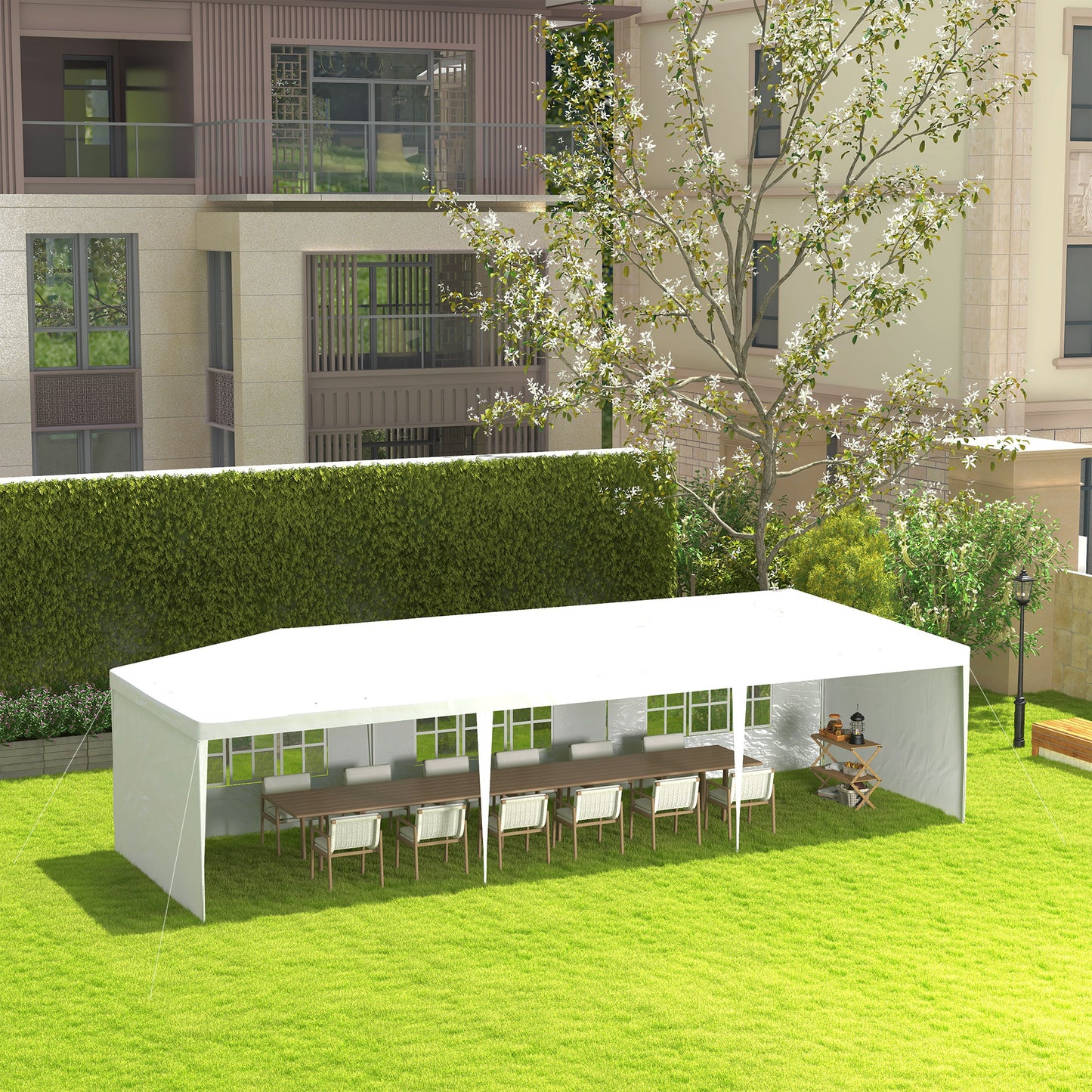 Outsunny 9 x 3m Garden Gazebo Marquee Party Wedding Tent Canopy - White