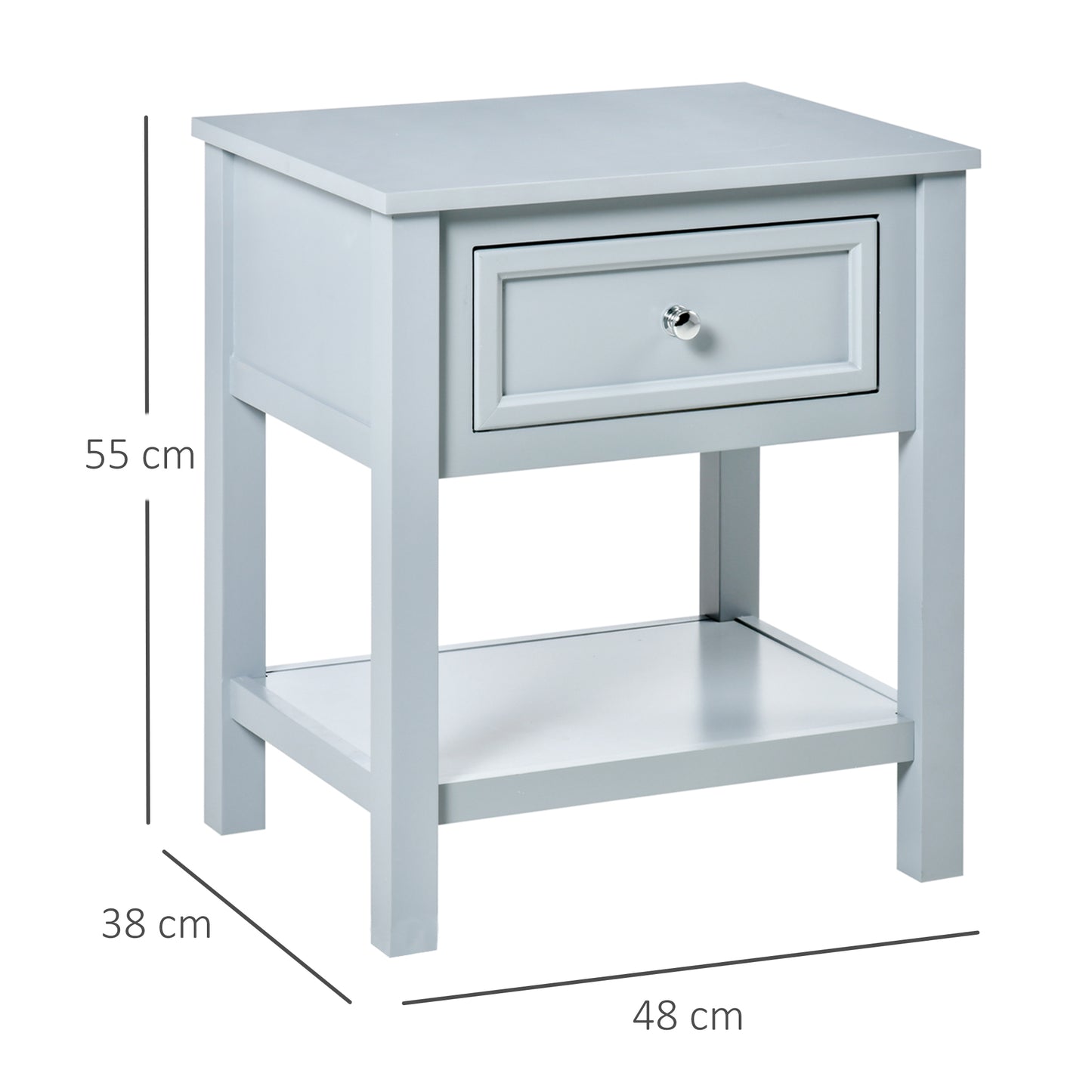 Bedside End Table Nightstand w/ Drawer Open Shelf Table Top Metal Handle Classic Home Stylish Furniture Grey