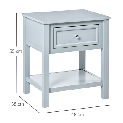 Bedside End Table Nightstand w/ Drawer Open Shelf Table Top Metal Handle Classic Home Stylish Furniture Grey