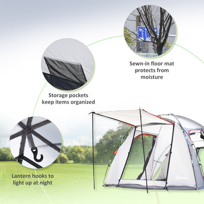 Outsunny 4-5 Man Outdoor Tunnel Tent, Two Room Camping Tent with Portable Mat, Sewn-In Floor Breathable Mesh Windows for Fishing, Festival, Hiking