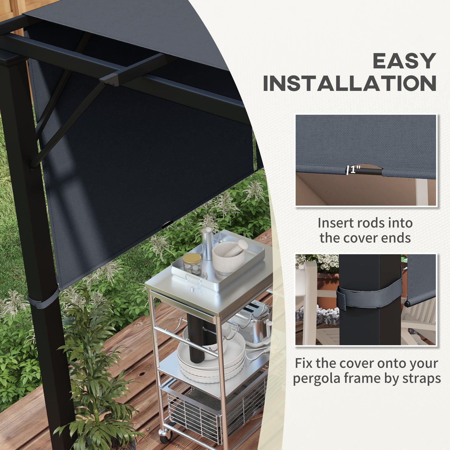 Outsunny 2 Pcs UV Protection Pergola Replacement Canopy, Pergola Shade Cover, Easy to Install, for 3 x 3(m) Pergola, Dark Grey