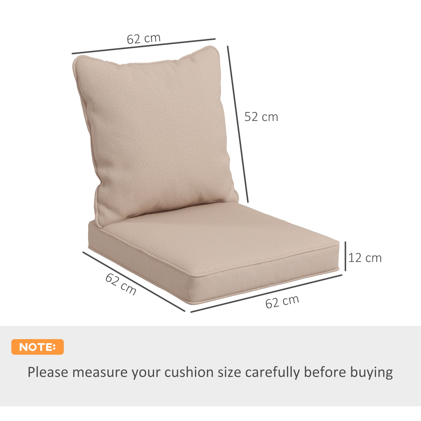 Outsunny 1-Piece Back and Seat Cushion Pillow Replacement, Patio Chair Cushion Set for Indoor Outdoor, Beige
