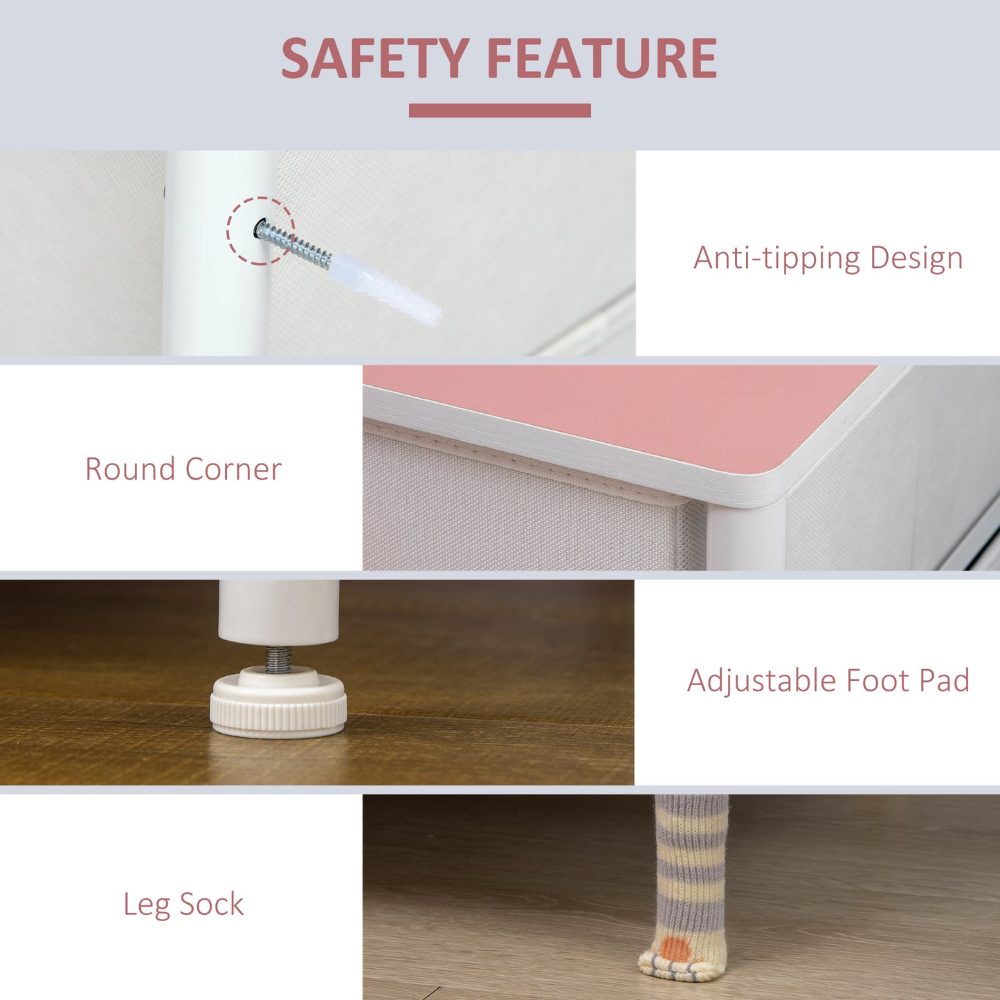 Chest of Drawers, Cloth Organizer Unit with 3 Fabric Drawers, Metal Frame and Wooden Top, Storage Cabinet for Kids Room, Living Room, Pink