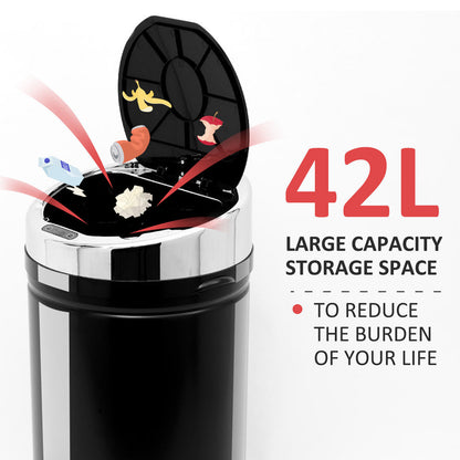 42L Stainless Steel Sensor Trash Can With Bucket-Black