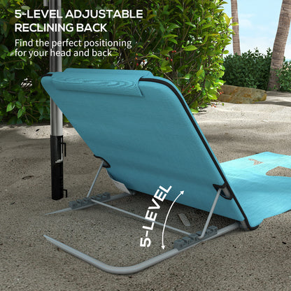 Outsunny Metal Frame PE Fabric 2 Pieces Outdoor Beach Reclining Chair Set w/ Pillow Light Blue