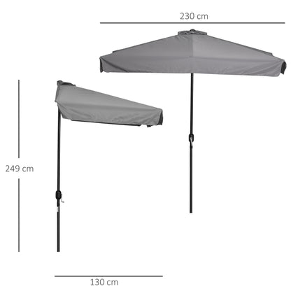 Outsunny 2.3m Half Parasol Semi Round Umbrella Patio Metal Frame Crank Handle for Balcony-- NO BASE INCLUDED, Grey